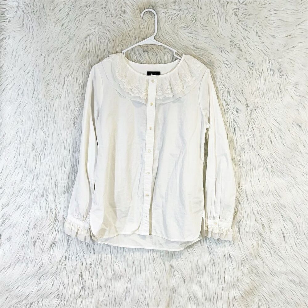 J.Crew Women's White Lace Collar Long Sleeve Blouse Size S